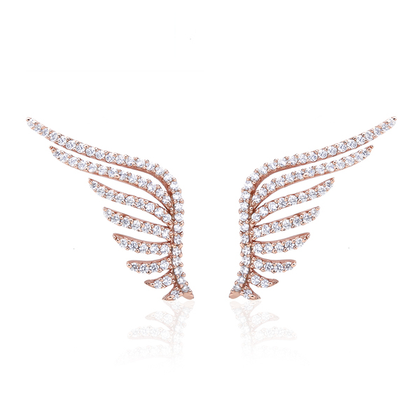 Rose Gold Plated Sterling Silver AAA Cubic Zirconia Angel Wing Stud Earrings