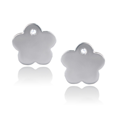 Tiny Design Sterling Silver Cubic Zirconia Flower Stud Earrings for Girls