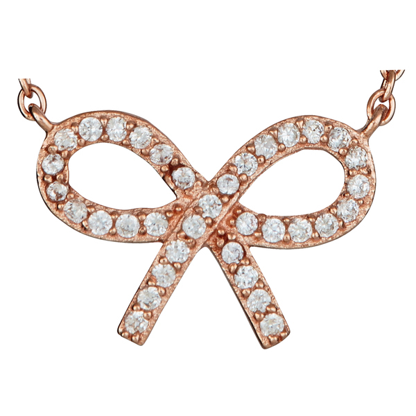 Sterling Silver Cubic Zirconia by the Yard Bow Necklace in Rose Gold Plated