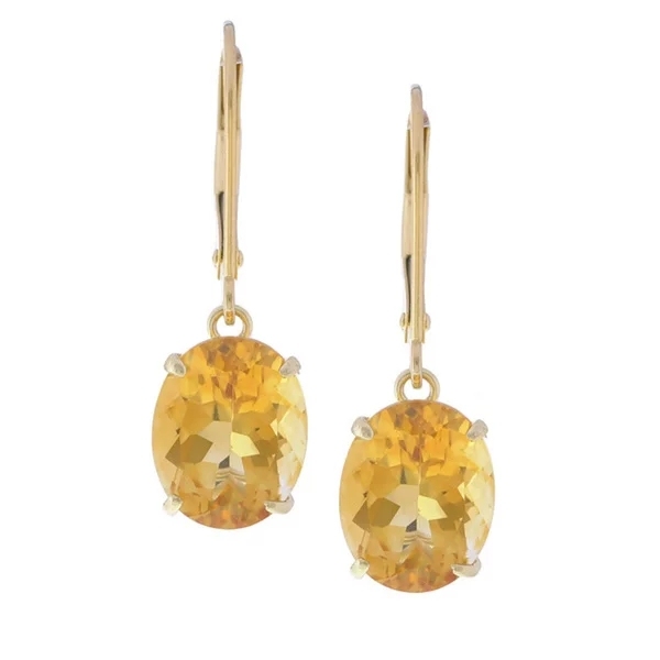 Fine Jewelry 14k Gold Oval Citrine Leverback Earrings in 925 Sterling Silver
