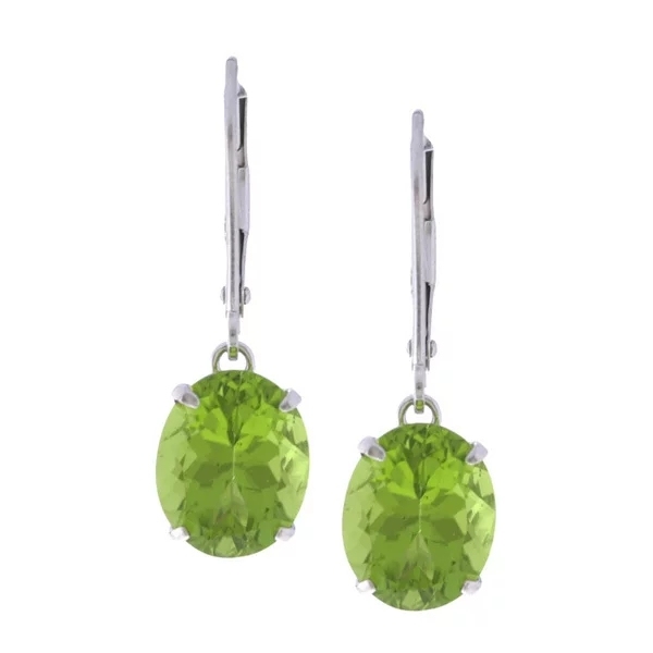 Fine Jewelry 14k White Oval Emerald Peridot Leverback Earrings
