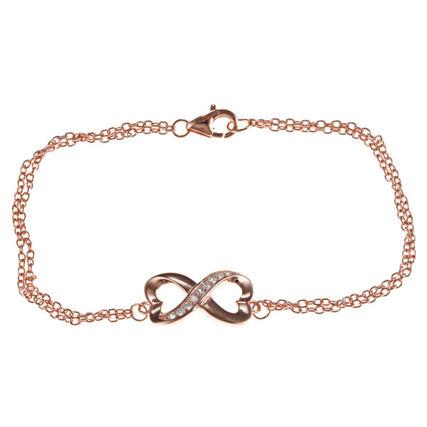 Sterling Silver Cubic Zirconia Double Chain Heart Infinity Women Bracelet