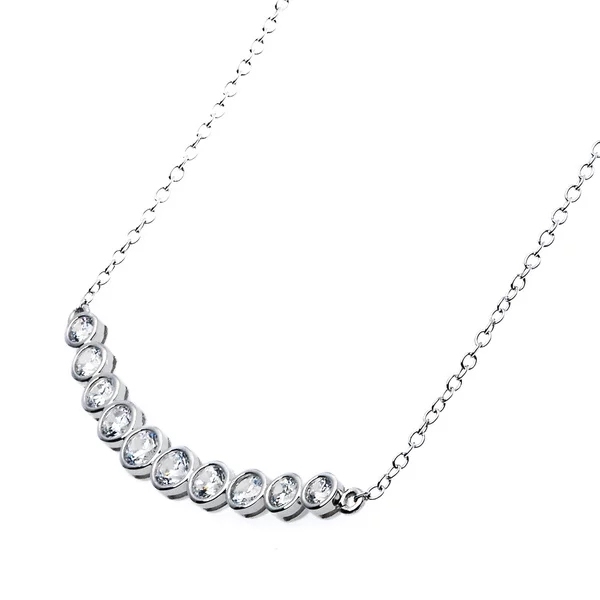 Fashion Sterling Silver Bezel-set Cubic Zirconia Curved Bar Necklace