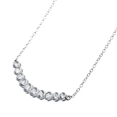 Fashion Sterling Silver Bezel-set Cubic Zirconia Curved Bar Necklace