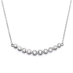 Fashion Sterling Silver Bezel-set Cubic Zirconia Curved Bar Necklace