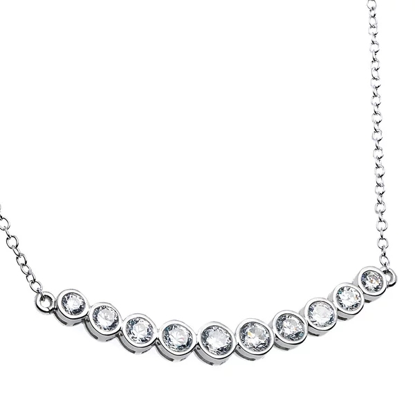 Fashion Sterling Silver Bezel-set Cubic Zirconia Curved Bar Necklace