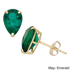 Sterling Silver 9X6mm Pear-cut Birthstone Emerald Stud Earrings