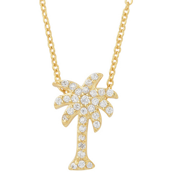 Hot Sale 14K Gold Plated Sterling Silver Cubic Zirconia Plam Tree Necklace