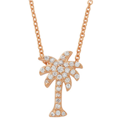 Hot Sale 14K Gold Plated Sterling Silver Cubic Zirconia Plam Tree Necklace
