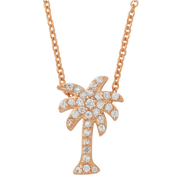Hot Sale 14K Gold Plated Sterling Silver Cubic Zirconia Plam Tree Necklace