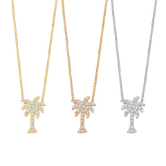 Hot Sale 14K Gold Plated Sterling Silver Cubic Zirconia Plam Tree Necklace