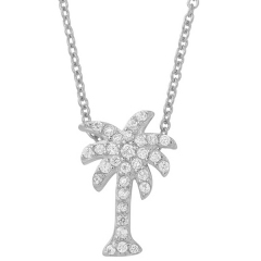 Hot Sale 14K Gold Plated Sterling Silver Cubic Zirconia Plam Tree Necklace