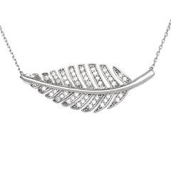 925 Sterling Silver Micropave Cubic Zirconia Leaf Necklace for Women