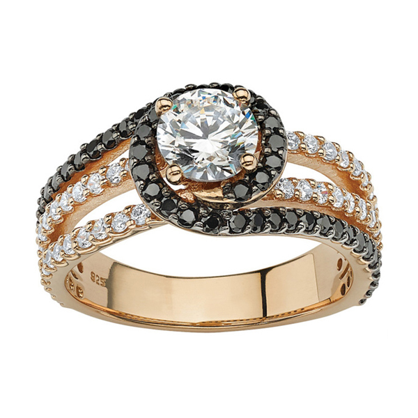 Sterling Silver Black and White Cubic Zirconia Wrap Ring in Two Tone Plated