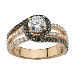 Sterling Silver Black and White Cubic Zirconia Wrap Ring in Two Tone Plated