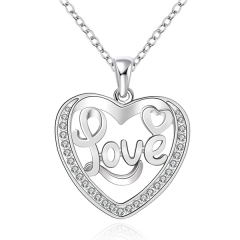 Women Jewelry 925 Sterling Silver Cubic Zirconia Love Heart Pendant Necklace