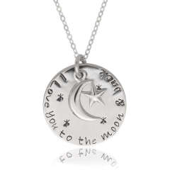 Sterling Silver I Love You to the Moon and Back Circle Pendant Necklace