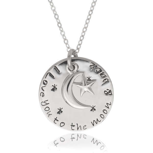 Sterling Silver I Love You to the Moon and Back Circle Pendant Necklace