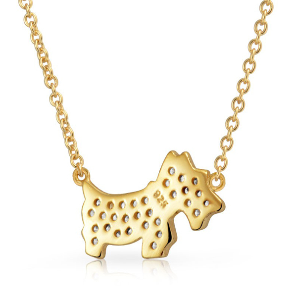 Animal Jewelry Gold Plated Pave CZ Scottie Dog Pendant Necklace