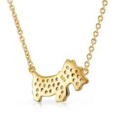 Animal Jewelry Gold Plated Pave CZ Scottie Dog Pendant Necklace