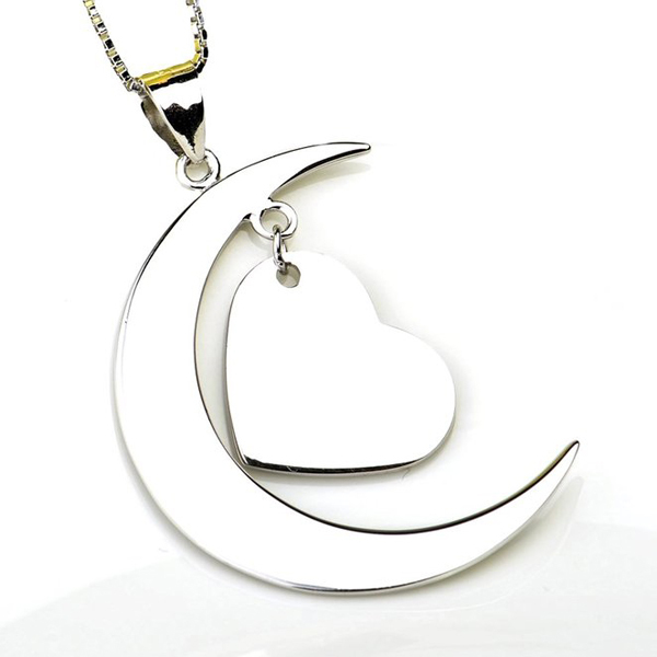 Sterling Silver I Love You to the Moon and Back Heart Pendant Necklace
