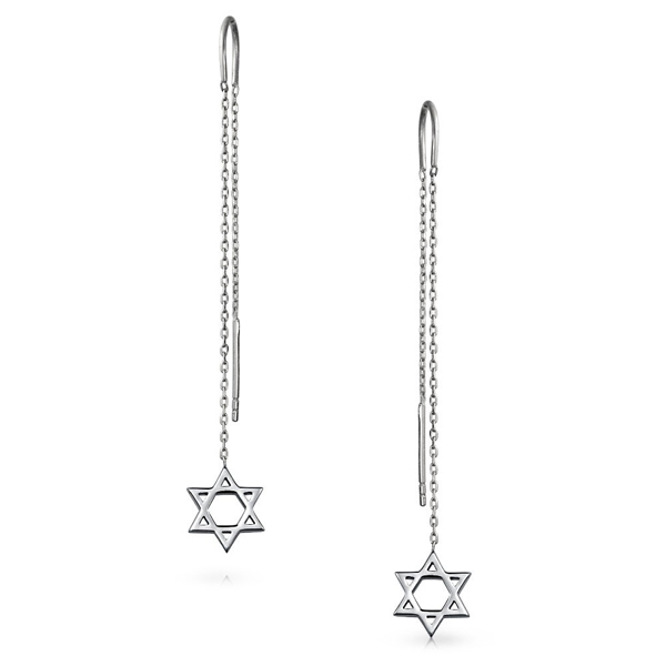 Landou Jewelry Sterling Silver Jewish Star of David Long Chain Threader Earrings