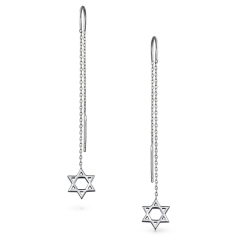 Landou Jewelry Sterling Silver Jewish Star of David Long Chain Threader Earrings