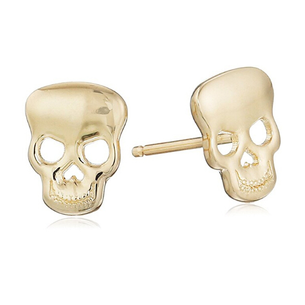 Women Jewelry 14K Gold Plated Sterling Silver Skull Stud Earrings