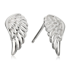 925 Sterling Silver Plain High Polish Angel Wing Stud Earrings for Women