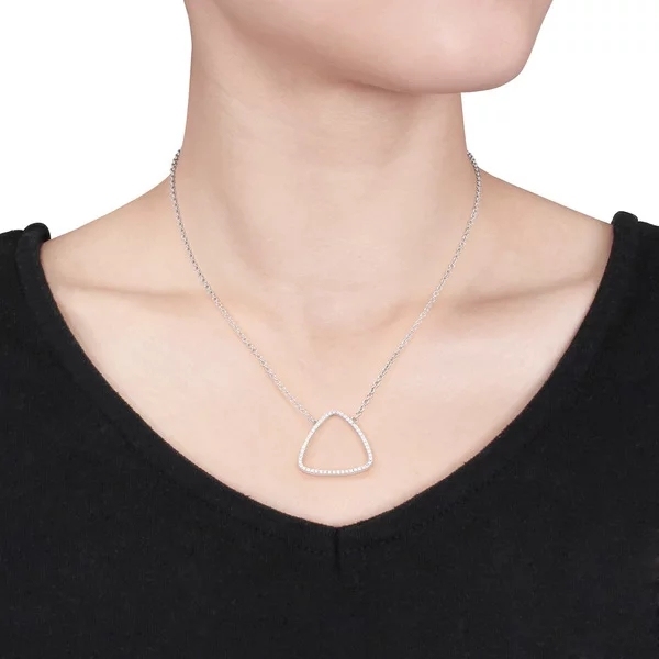 Landou Jewelry 925 Sterling Silver Cubic Zirconia Hollow Triangle Necklace