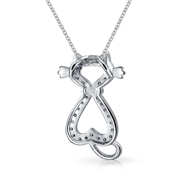 Landou Jewelry Gold Plated Cat Silhouette CZ Animal Heart Pendant Necklace