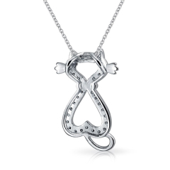 Landou Jewelry Gold Plated Cat Silhouette CZ Animal Heart Pendant Necklace