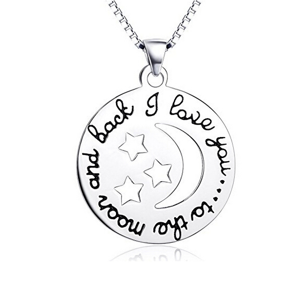 Sterling Silver I Love You to the Moon and Back Circle Pendant Necklace