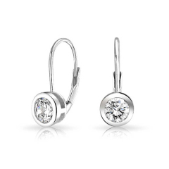 Sterling Silver Bezel Round Cubic Zirconia Leverback Earrings for Teens