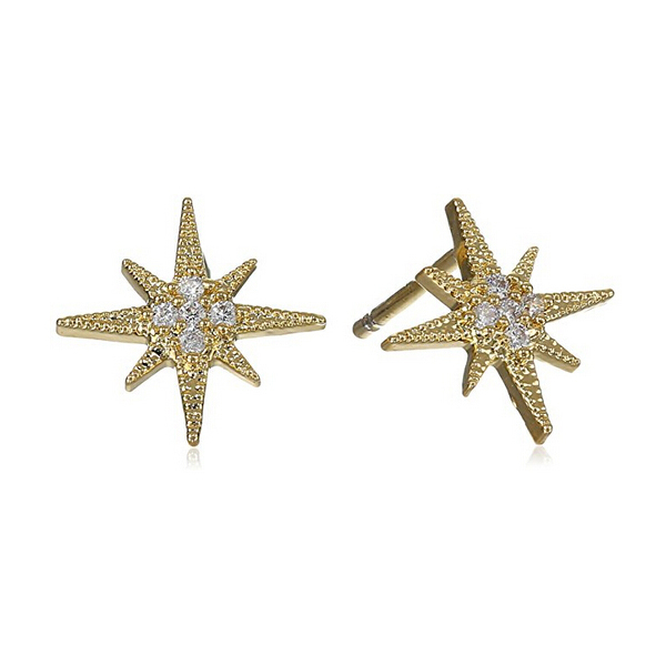 Fashion Jewelry 925 Sterling Silver Cubic Zirconia Starburst Stud Earrings