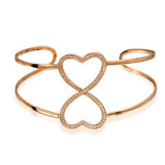 Landou Jewelry 925 Sterling Silver Pave CZ Open Infinity Hearts Cuff Bangle