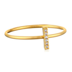Simple Design Sterling Silver 14K Gold Plated CZ Stick Stackable Ring