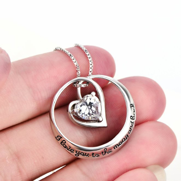 Sterling Silver I Love You to the Moon and Back Heart Engraved Necklace