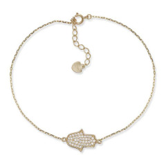 Fine Jewelry Sterling Silver Pave Set CZ Gold Plated Hamsa Hand bracelet