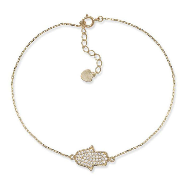 Fine Jewelry Sterling Silver Pave Set CZ Gold Plated Hamsa Hand bracelet