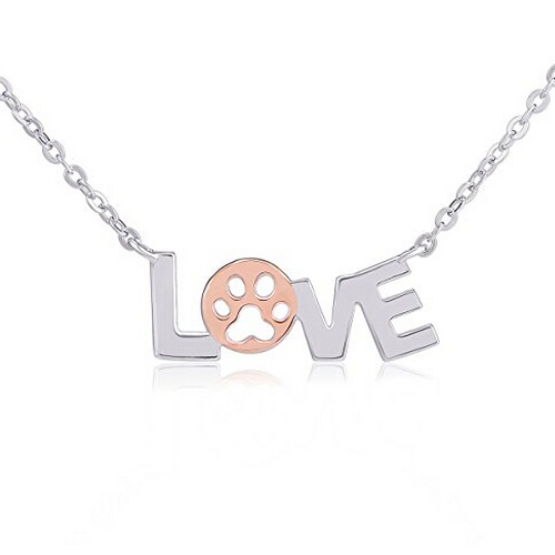 Sterling Silver High Polish Two Tone Plated Love Paw Women Necklace