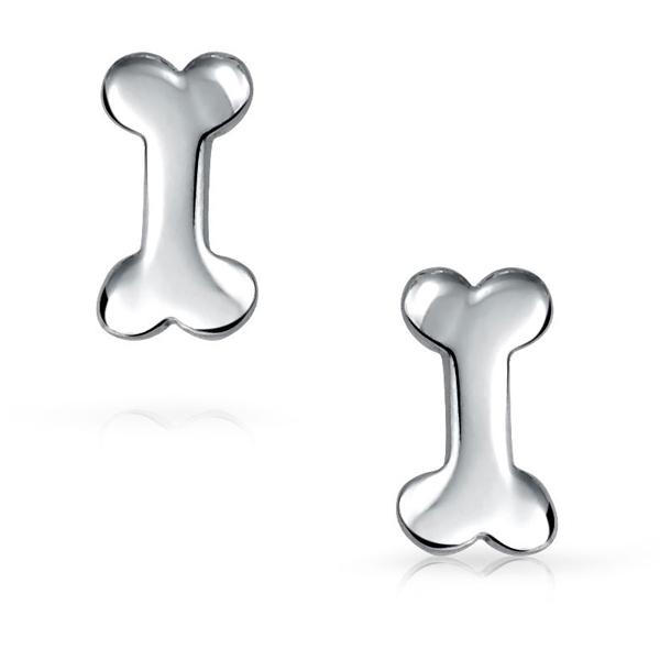 Animal Jewelry 925 Sterling Silver Petite Puppy Dog Bone Kids Stud Earrings