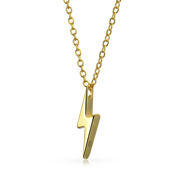 Fine Jewelry Sterling Silver High Polish Lightning Bolt Necklace in 14K Gold