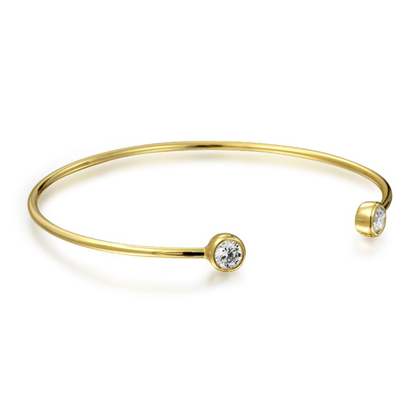 Landou Jewelry Gold Plated CZ Cuff 925 Silver Stackable Thin Bangle Bracelet