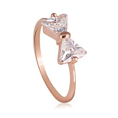 Women Jewelry Sterling Silver Cubic Zirconia Bowknot Ring Best Gift