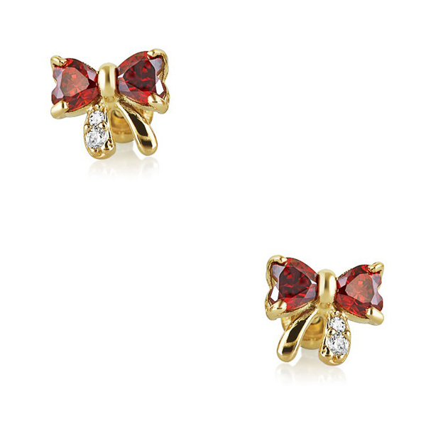 Landou Jewelry Sterling Silver Garnet Cubic Zirconia Bow Heart Kids Earrings
