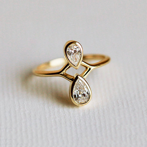 Handmade 14K Gold Over 925 Silver Double Pear Cut Cubic Zirconia Ring