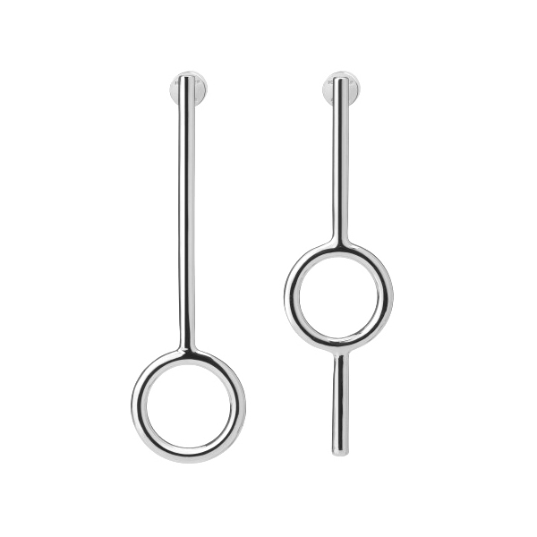 Custom Jewelry Rhodium-plated Plain Stick Circle Bar Earrings in Silver