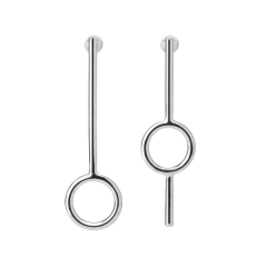 Custom Jewelry Rhodium-plated Plain Stick Circle Bar Earrings in Silver