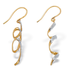 Sterling Silver Diamond Accent 14k Yellow Gold 1" Ribbon Drop Earrings